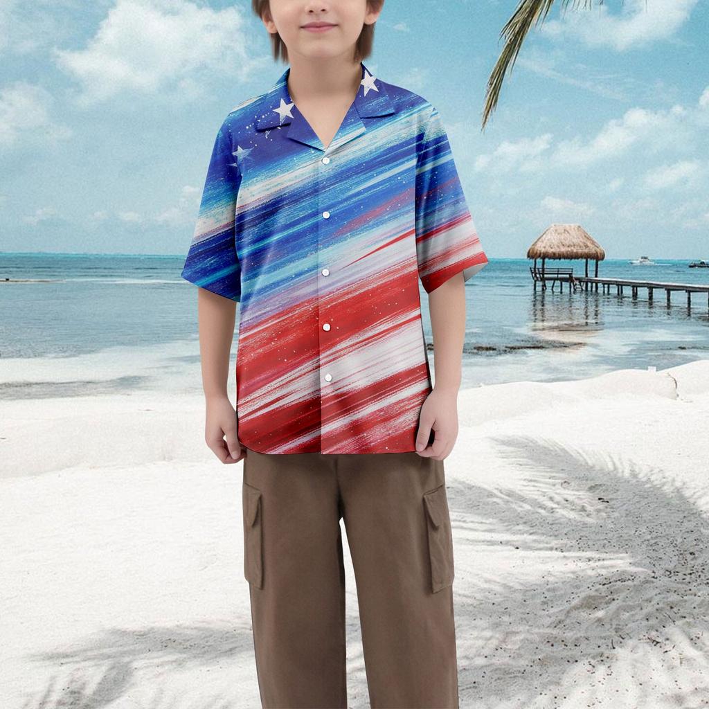 Boys' Casual Loose Short Sleeved Shirt With Fashionable Printed Shirt Top