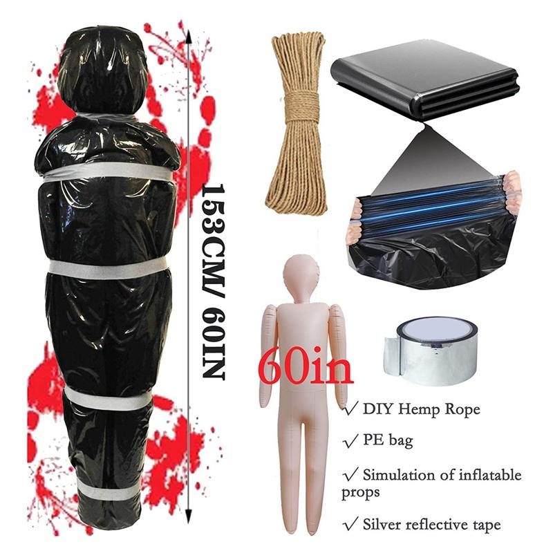 59Inch Halloween Corpse Props Set Yard Creepy Shroud Decoration Horror Bloody Bag Haunted House Hanging Decorations Durable B