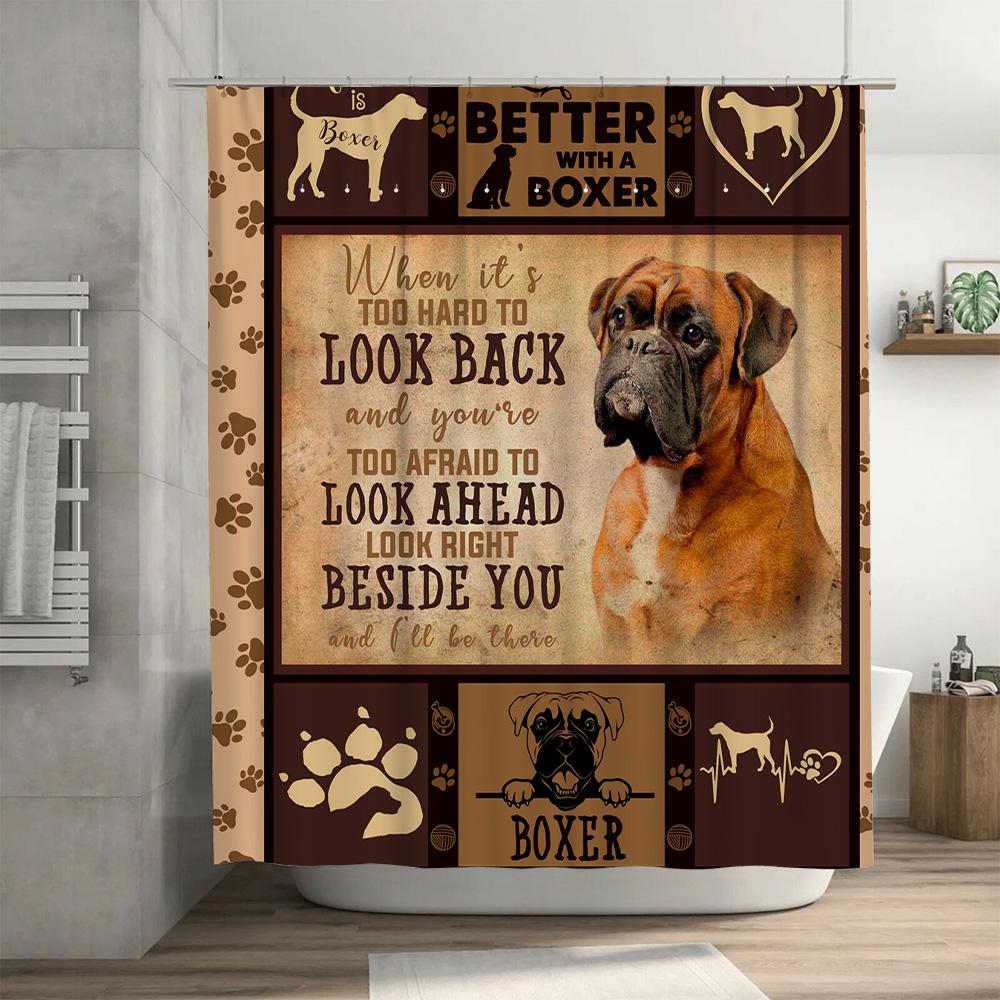 Boxer Dog Shower Curtain Love for Pets Decor Rustic Country Style Home Accessories Waterproof Fabric with Cute Animal Design Per