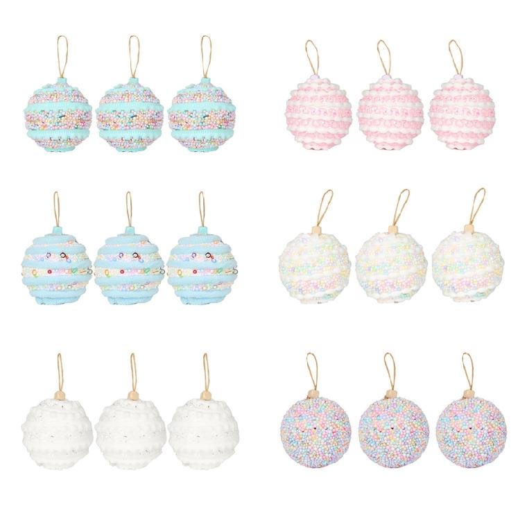 3Pcs Macaron Color Foam Sphere Pendant Christmas Tree Accessories Suitable For Family Or Retail Space Decoration