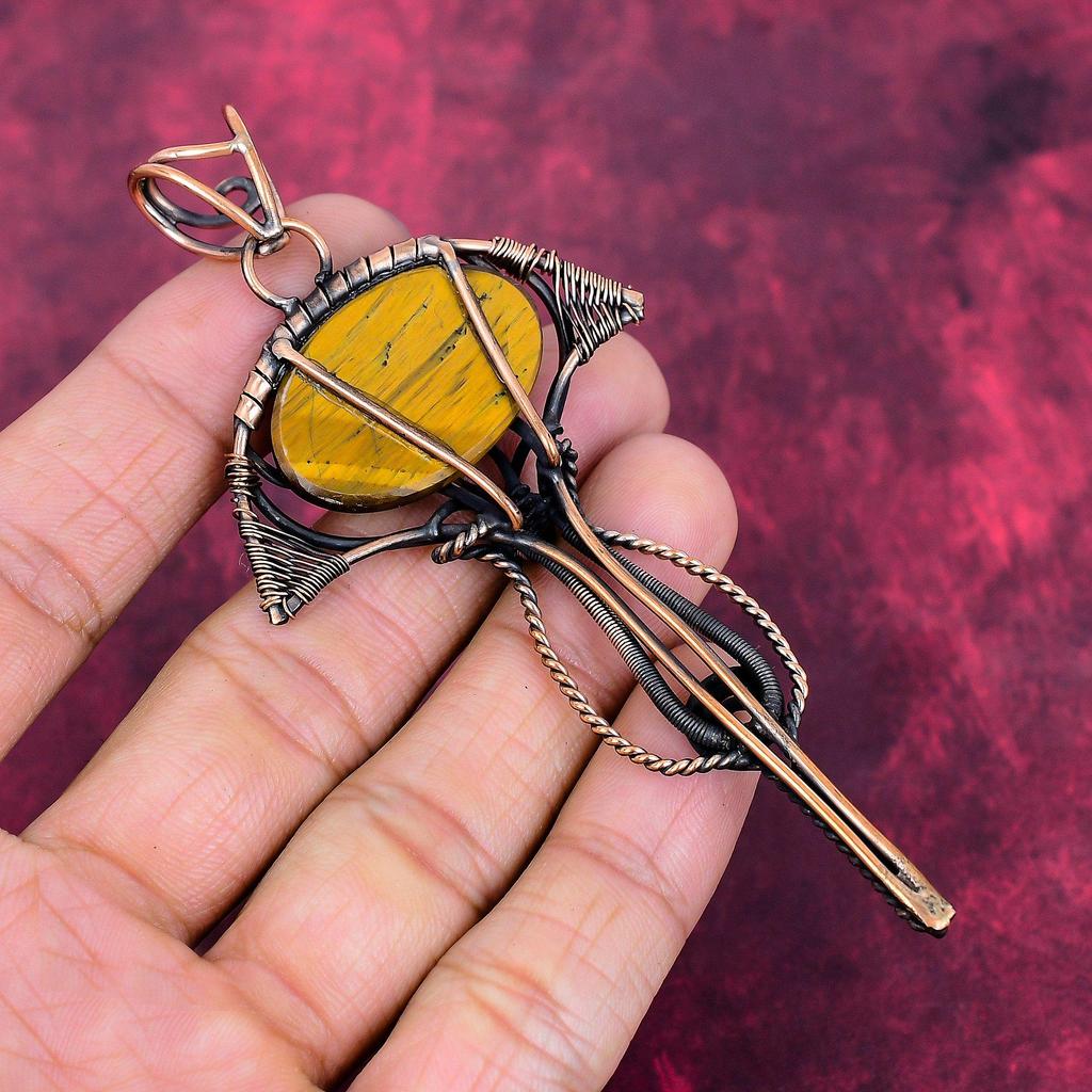 Tigerauge Anhänger Kupferdraht Gewickelter Anhänger Handgemachter zarter Edelstein Schmuck