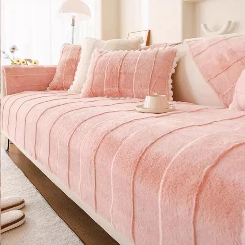 

Утолщенный кролик плюшевый диван полотенце универсальный нескользящий диван коврик зимний теплый мягкий диван чехлы подушка для дивана для декора гостиной 70x70cm 1pc A