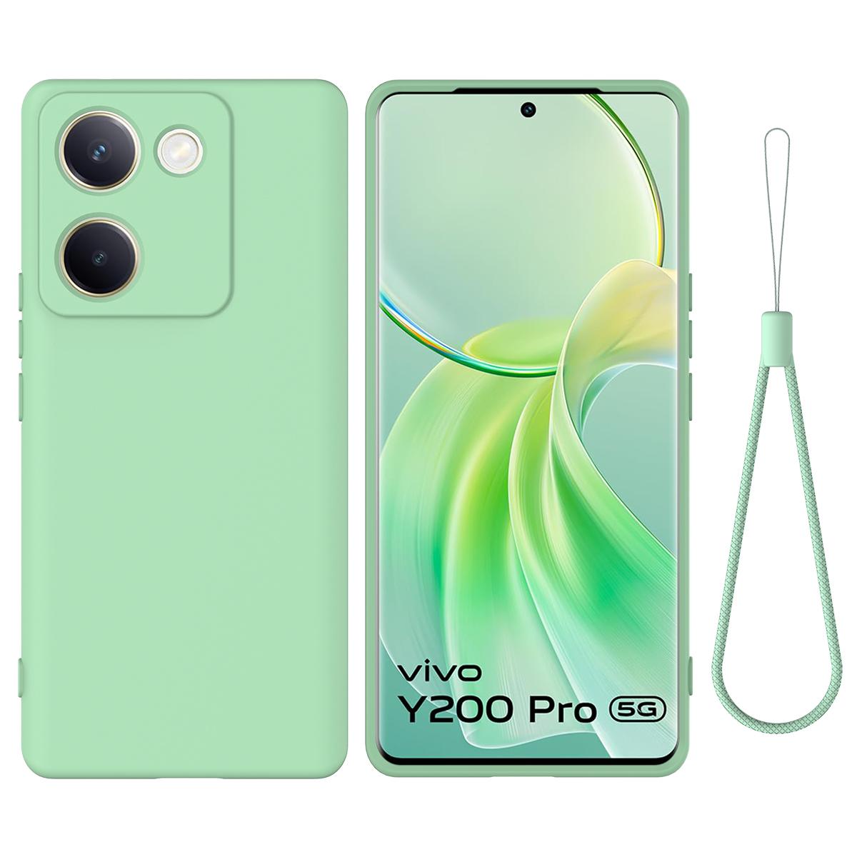 

For vivo Y200 Pro 5G Case Liquid Silicone Protective Phone Cover with Hand Strap Green