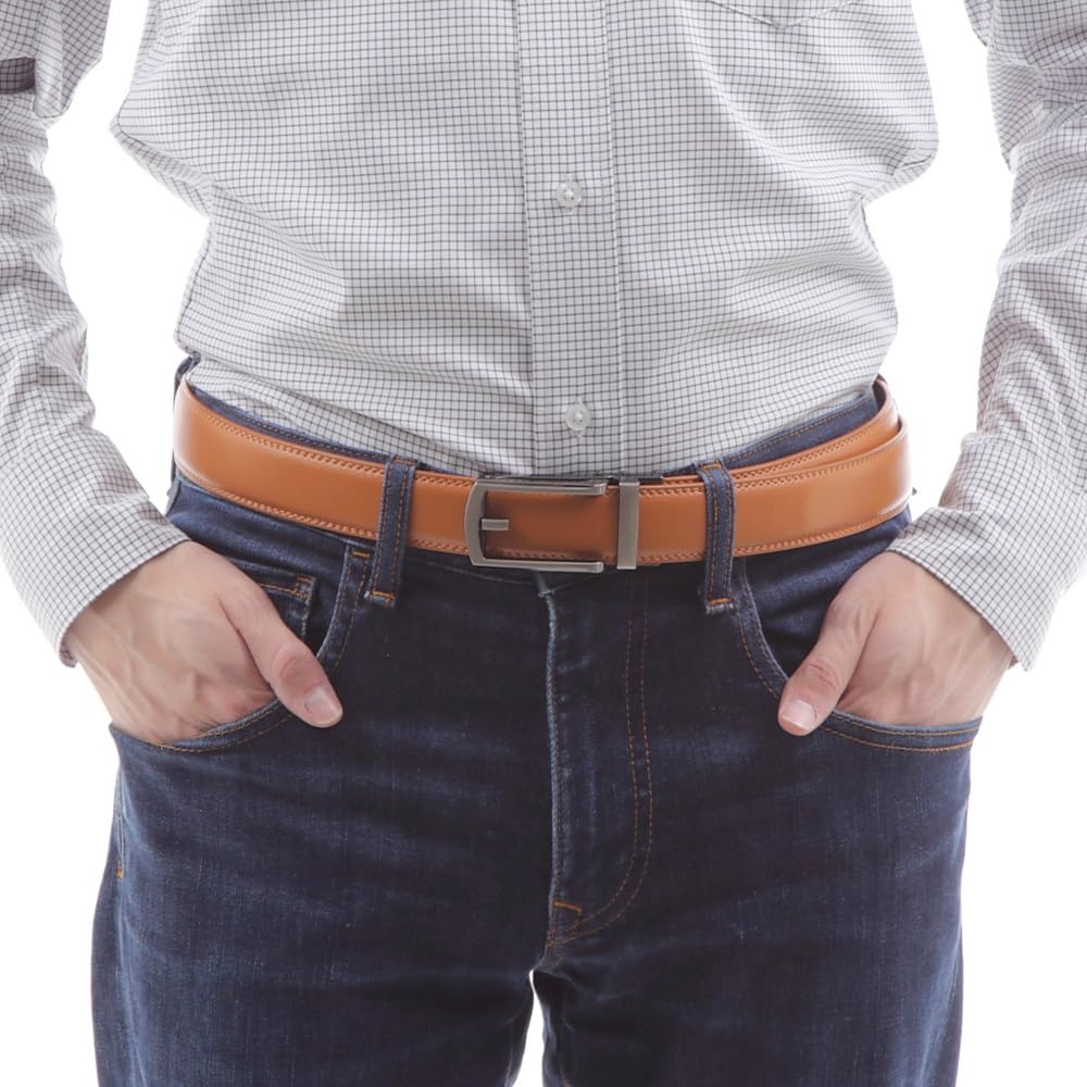Genuine Leather Belt for Infinitely No Click AL1 Brown [JINSELF] Men, Adjustable, Holes, Auto-Lock Buckle, Suit, Business, Comfort,