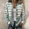 Women's Fashionable Striped Print Long Sleeve Knit Cardigan with Buttons