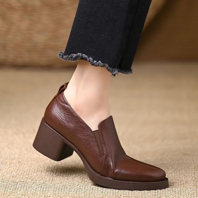 Retro Thick-soled Leather Shoes, New Style Chunky Heels, Versatile Single Shoes for Women