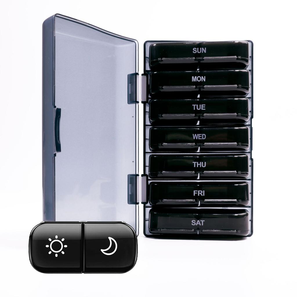 Portable Pill Organizer Morning And Evening Pill Box Black Privacy Protection Suitable For Storing Medications Fish Oil Vitamins