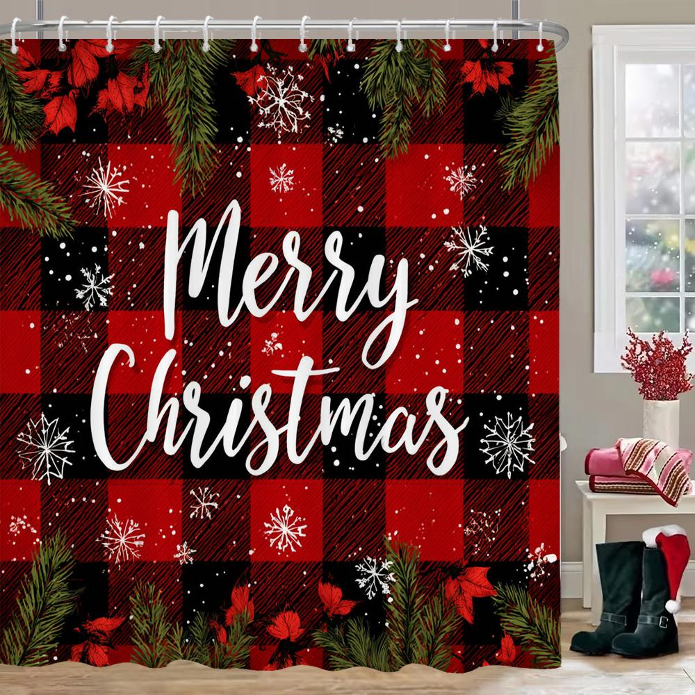 Merry Christmas Shower Curtain, Bathroom Decor Christmas snowflake Shower Curtain, home decoration Christmas Curtain with Hooks