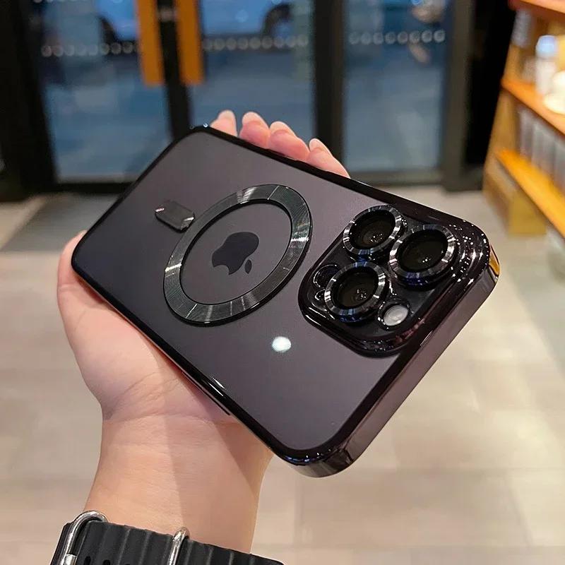 Luxury Transparent Magsafe Wireless Charging Case For iPhone 16 15 14 13 12 Pro Max Plus Magnetic Camera Lens Protector Cover