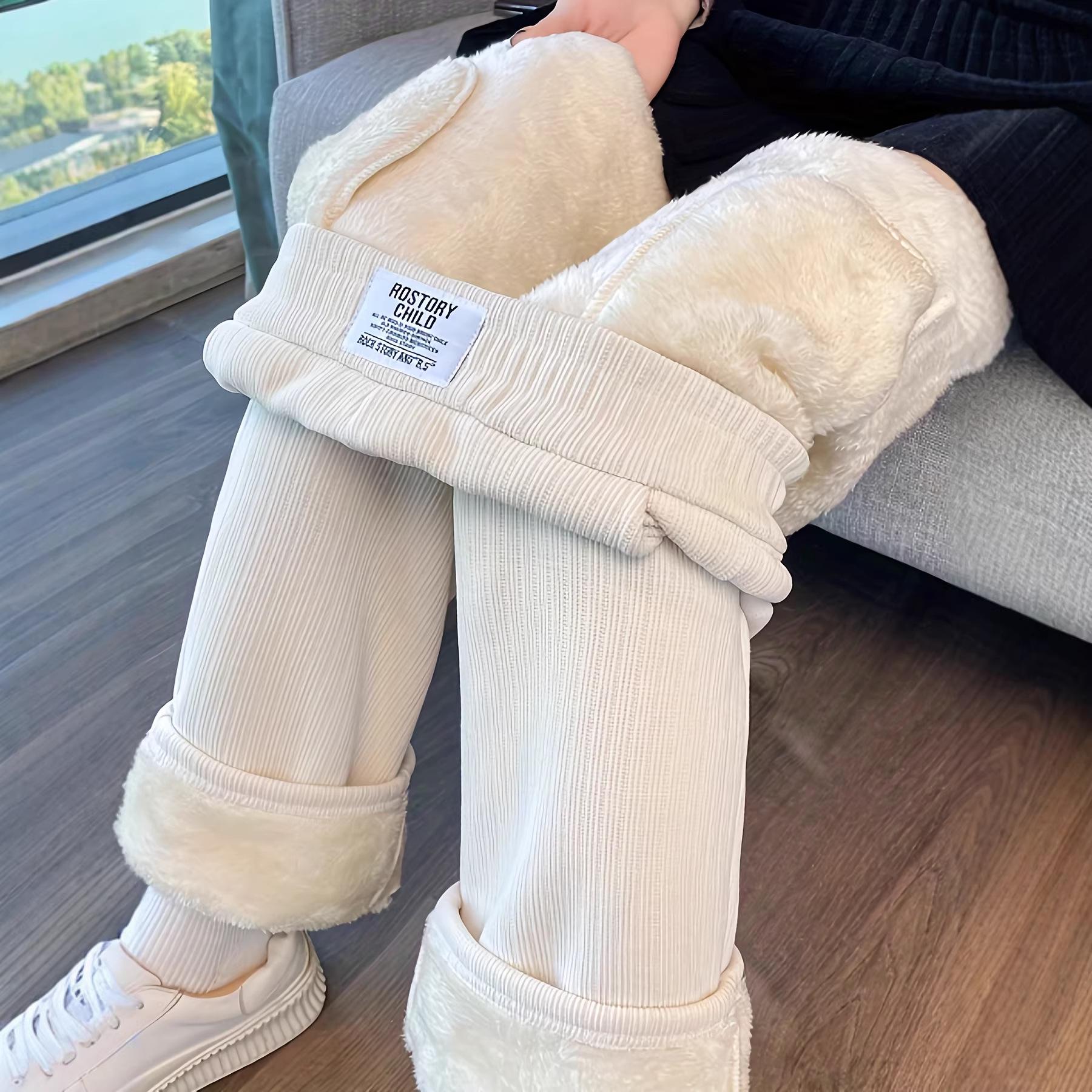 

Unisex High-Waisted Fleece-Lined Wide-Leg Warm Pants for Autumn and Winter S абрикосовый