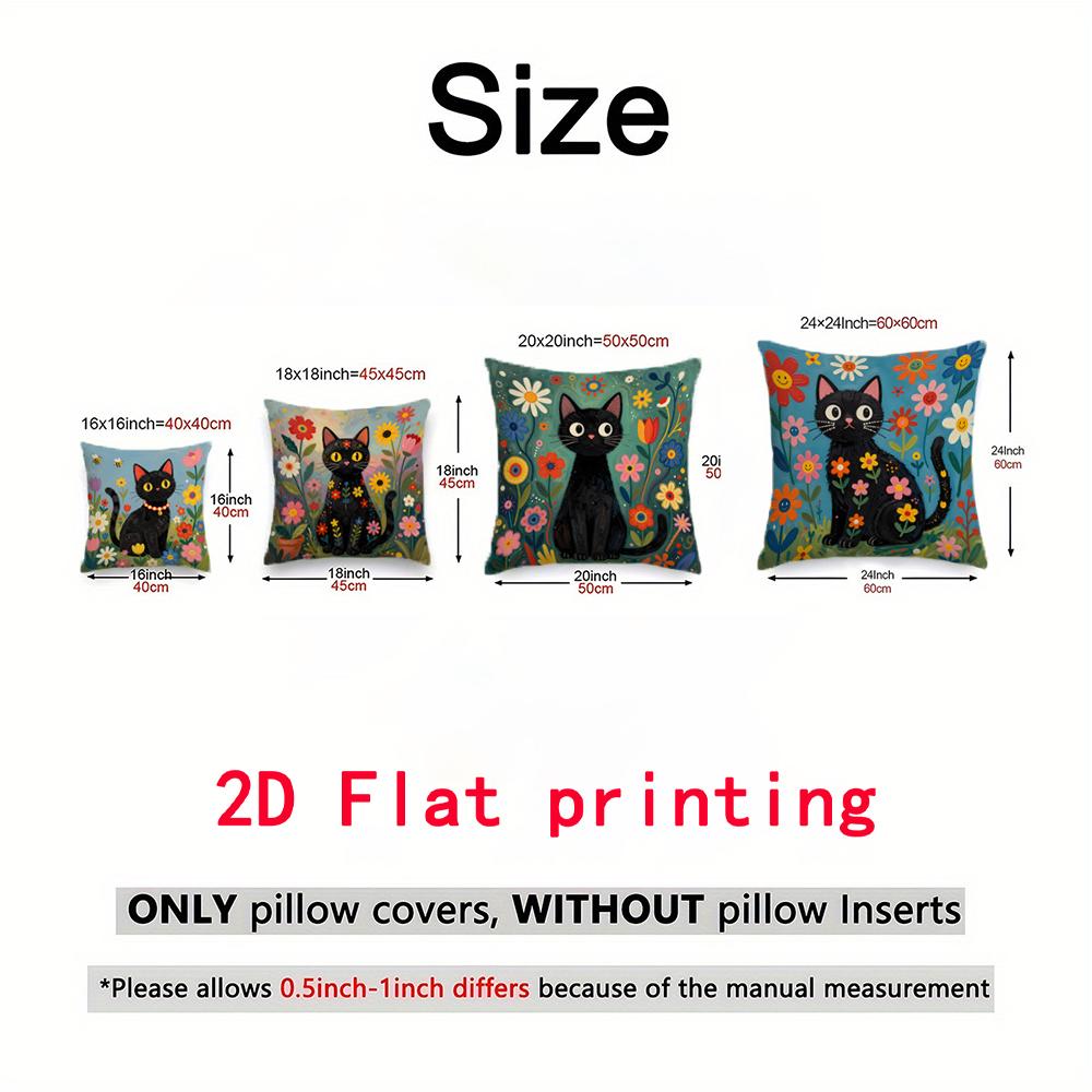 1/4Pcs Black Cat Floral Pillowcases For Cozy Decor Sofa Cushion Cover Home Bedroom Room Decoration