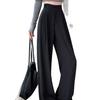 Summer High-Waisted Pleated Ice Silk Straight-Leg Tummy Control Pants - Women's Quick-Drying Fashion Suit Pants