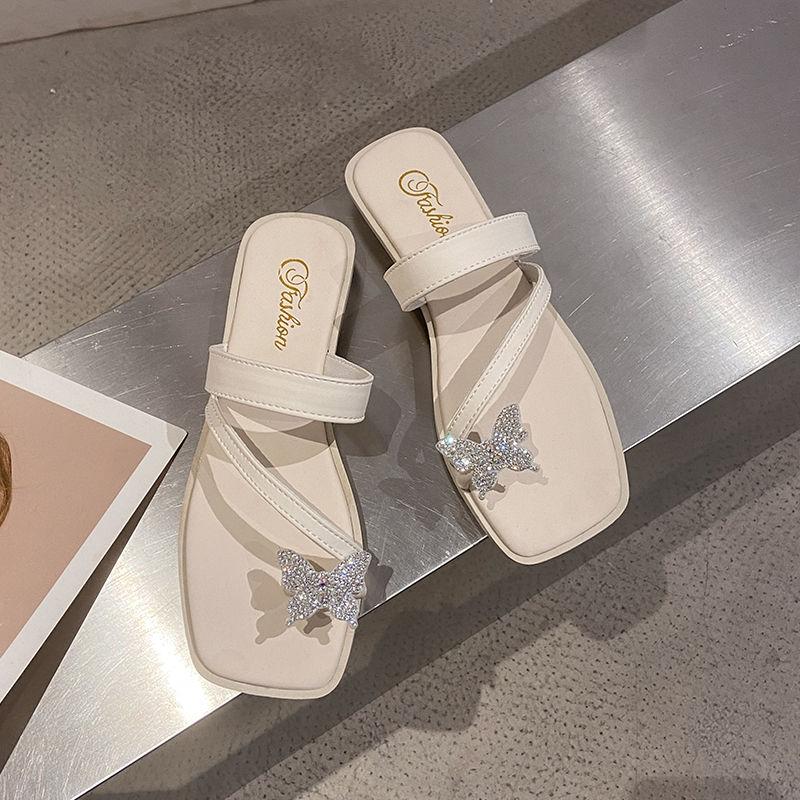 Woman Slippers Crystals Summer Jewels Sandals On Beach Slides Off White Shoes for Women 2024 Flip Flops Low Heel Rhenstone Vip F