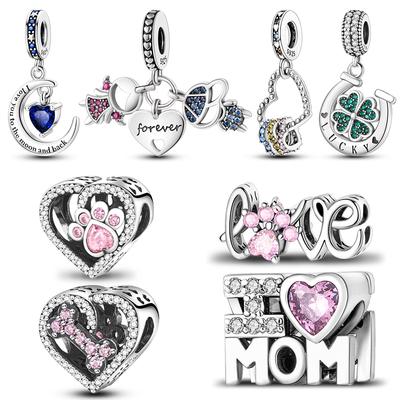Original Kupfer Liebe Herz Familie Charm Perlen Anhänger Passend Armband Charm Damen DIY Schmuck Geschenk