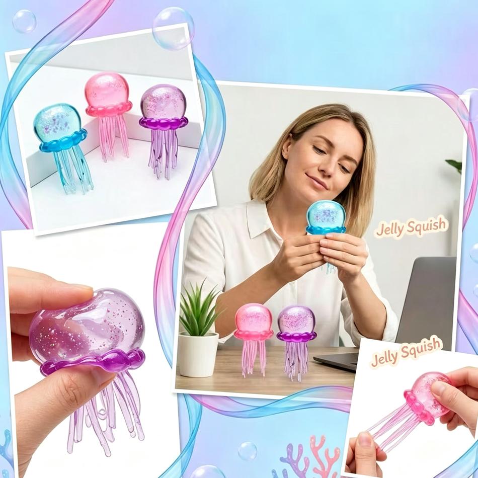 Popular  Jellyfish Octopus Soft Squeeze Fidget Toys Bead Filled Maltose Texture Soft Jelly-Like Stress Relief Squishy Toy