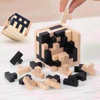 3D Cube Puzzle Luban Interlocking Creative Educational Wooden Toy Brain Mind Early Learning Fun Game Gift For Children 54T