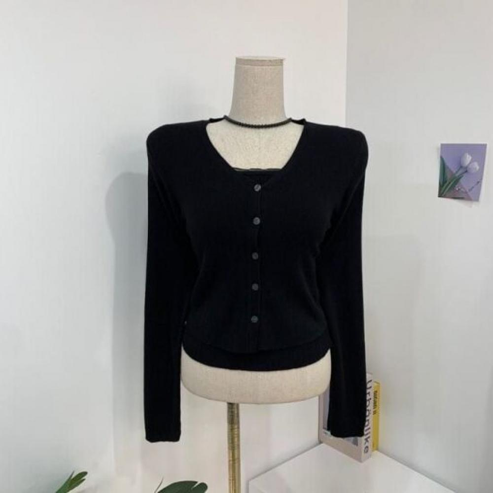 C S In The Room V neCk Layered Sheer Knit Cardigan Set 3Color C