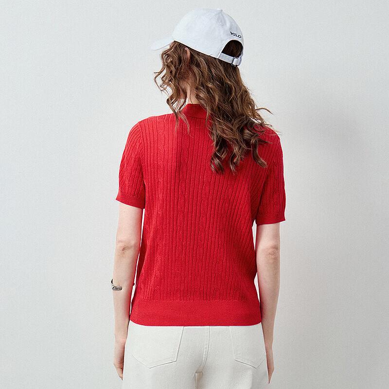 Women's Retro Cable Knit Linen Blend Polo Top
