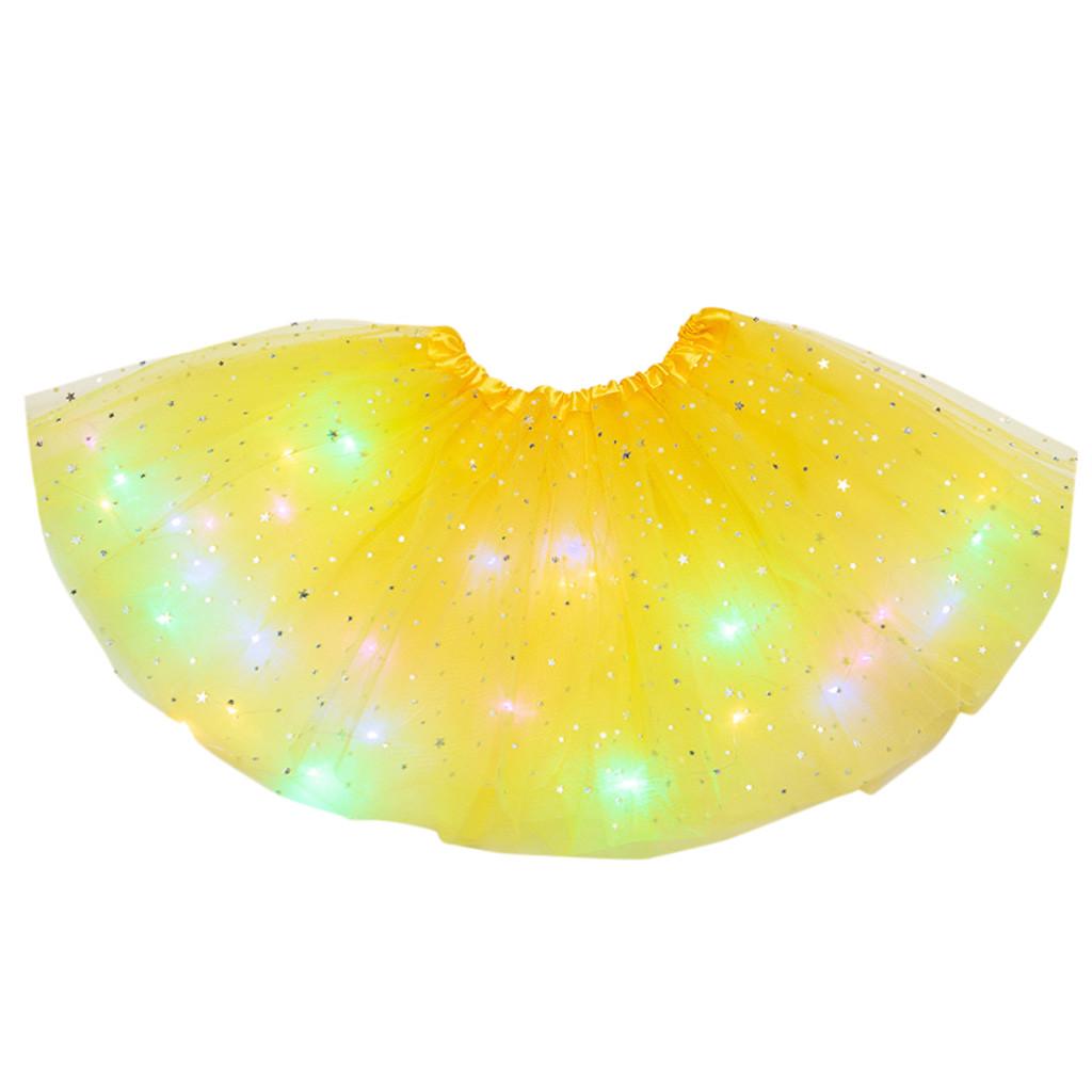 Kids Girls Baby Sequin  Skirt LED Light Up Pettiskirt Ballet Clothes