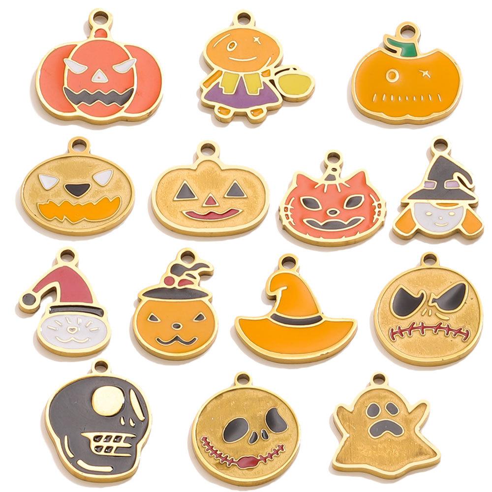 Yori 5Pcs Halloween Pumpkin Lantern Little Ghost Funny Cartoon Cute Pendant DIY Stainless Steel Accessories Jewelry Pendant