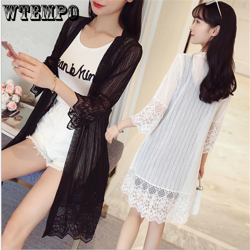 Summer Women Lace Cardigan Long Sleeve Sun Protection Clothing Shawl Outerwear Simple Wearing Cardigan Female Ladies Coat Jacket