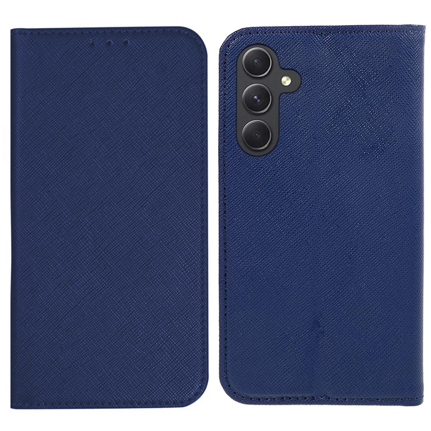 

For Samsung Galaxy A16 5G/A16 4G Case PU Leather Cross Texture Phone Cover Strong Magnetic Suction Dark Blue