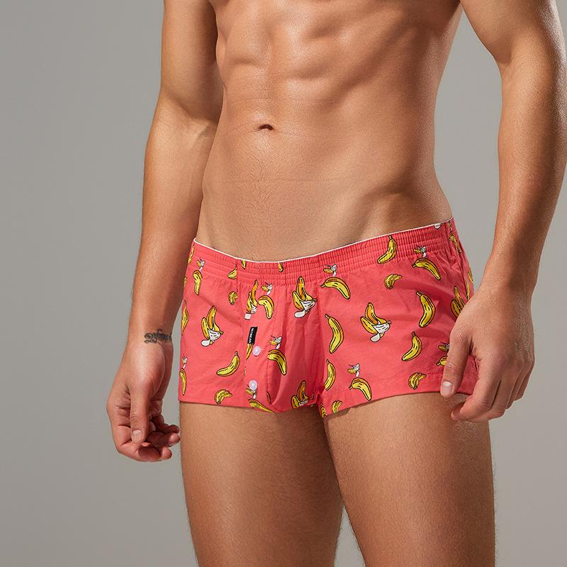 Calções de Cartoon Masculinos de Cintura Baixa Algodão Respirável Calças de Pijama para Casa Calções Finos Confortáveis Justos