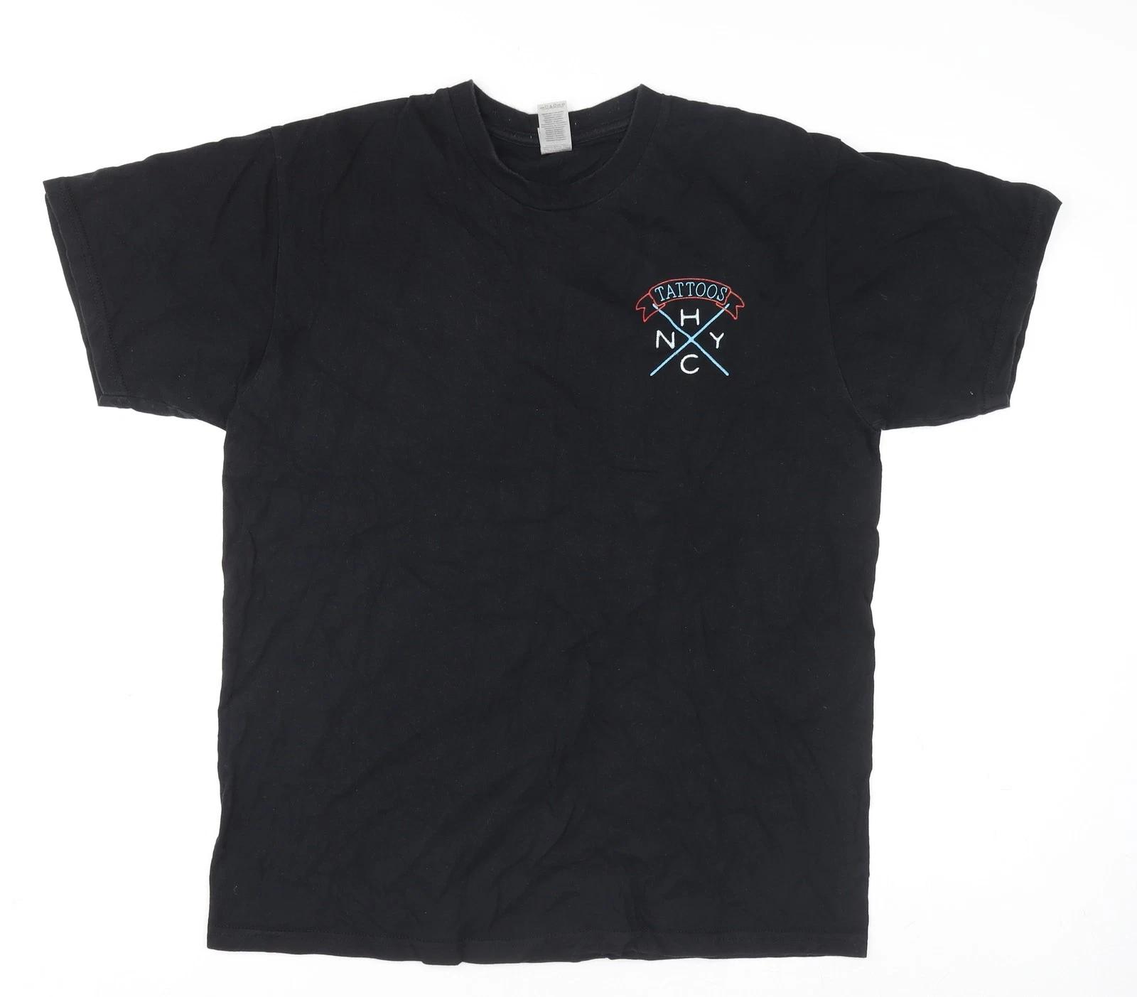 Gildan Hammer Black Mens L Tattoo Graphic Short Sleeve T-Shirt S