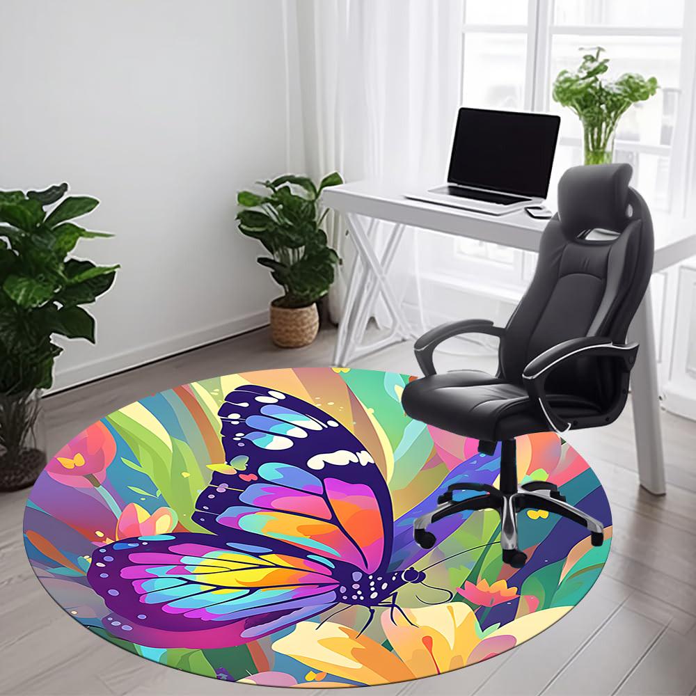1PC Butterfly Garden Office Round Area Rug, Indoor Mat Suitable ForOffice, Under Office Chairs Bedroom Living Room Home Decor, Room Deco,  f022