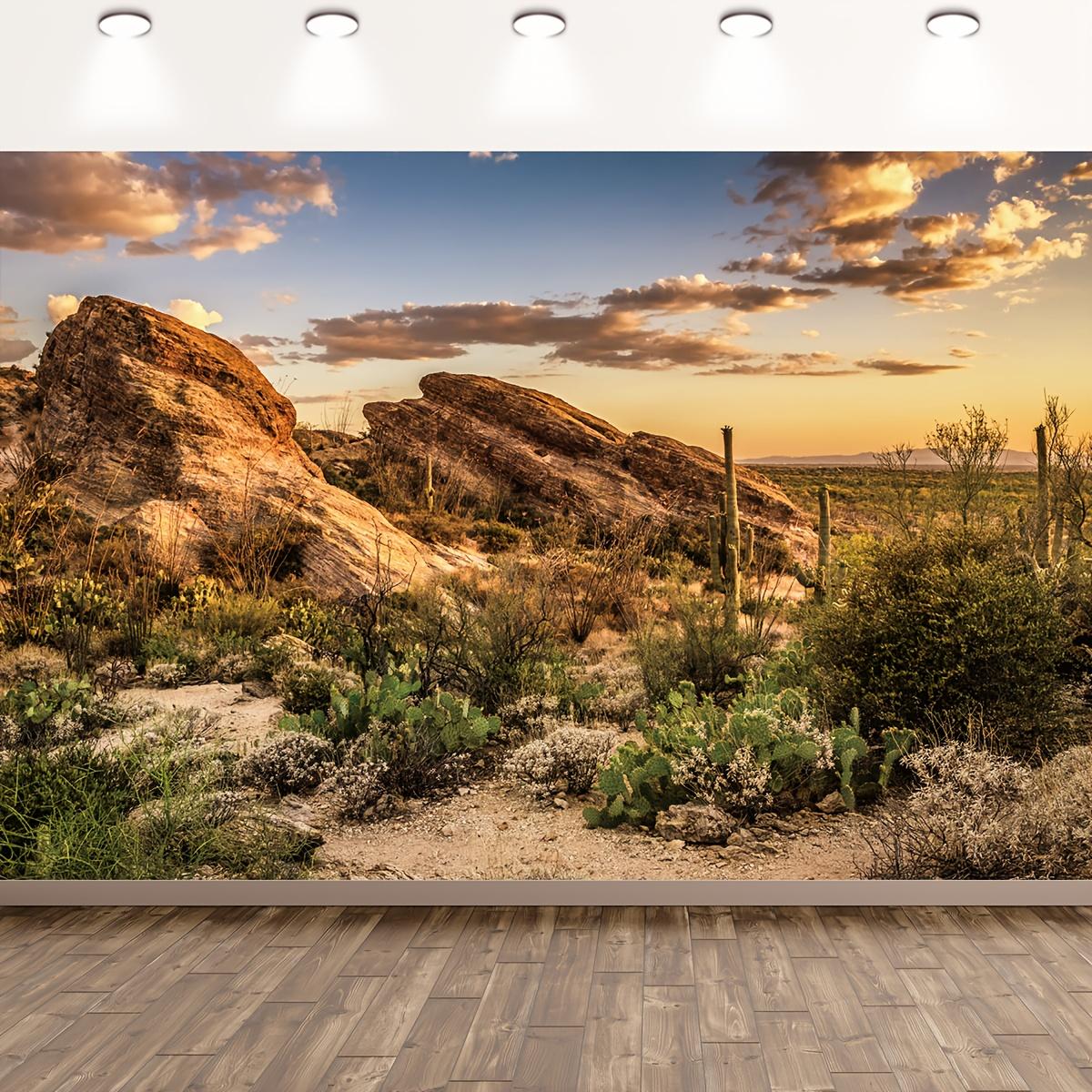 A piece of reptile habitat with a desert background  blue sky  oasis  cactus background  mountains  natural scenery  holiday (as the picture,130x150cm)