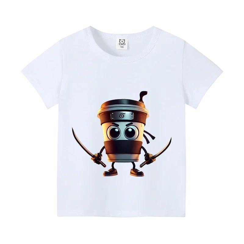Italian Brainrot Animals Kids T-shirt Cappuccino Assassino Short Sleeve Tops for Kids Funny Meme Cute Tee Summer Clothing