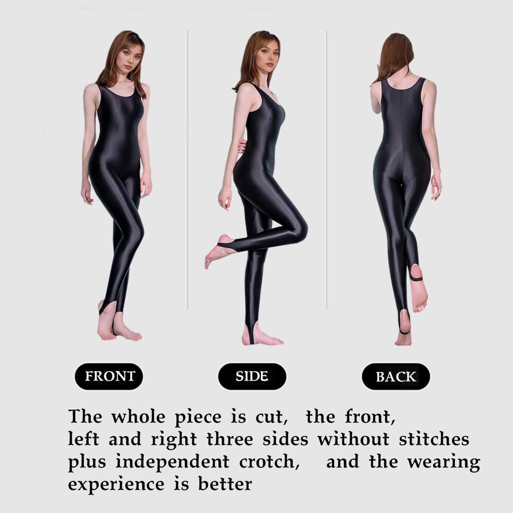 Shiny Oil-Gloss High-Elastic Full Body Shaping Leotard - Plus Size Silky Smooth Tight-Fit Yoga Fitness Wear