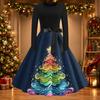 Women's Casual Vintage Christmas Print Neck Dress for Holiday Party