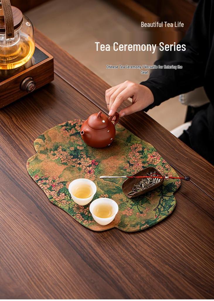 Xiangyunsha Zen-Style Waterproof Double-Sided Tea Mat, High-End Thickened Tablecloth for Dry Brew and Long Tea Tables