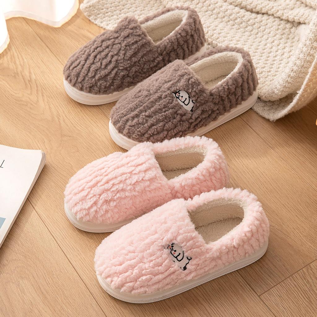 Cotton Slippers for Women, Autumn and Winter, Indoor Home, Anti Slip Plush Bag with Added Velvet Heel, Cotton Shoes for Men