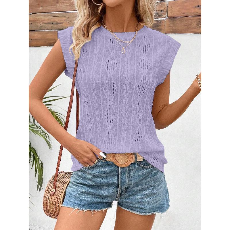 2026 Summer New Women's Round Neck Jacquard Casual Loose Fit Versatile Short Sleeve T-Shirt