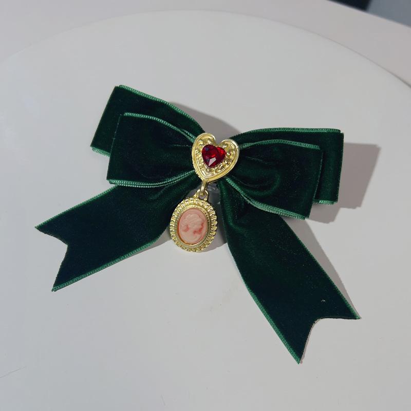 French Court Retro Burgundy Velvet Love Bow Brooch Autumn and Winter Lolita Bow Tie Women's Neckline Accessories