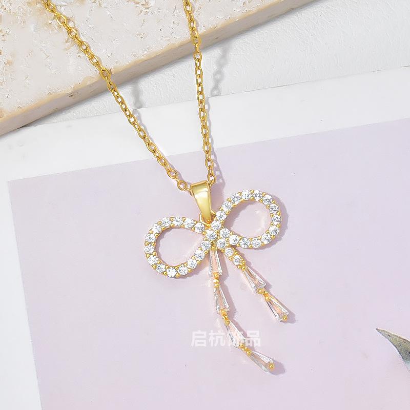 Design Bow Necklace Women'S Simple High-End Versatile Micro-Inlaid Pendant Exquisite Collarbone Chain