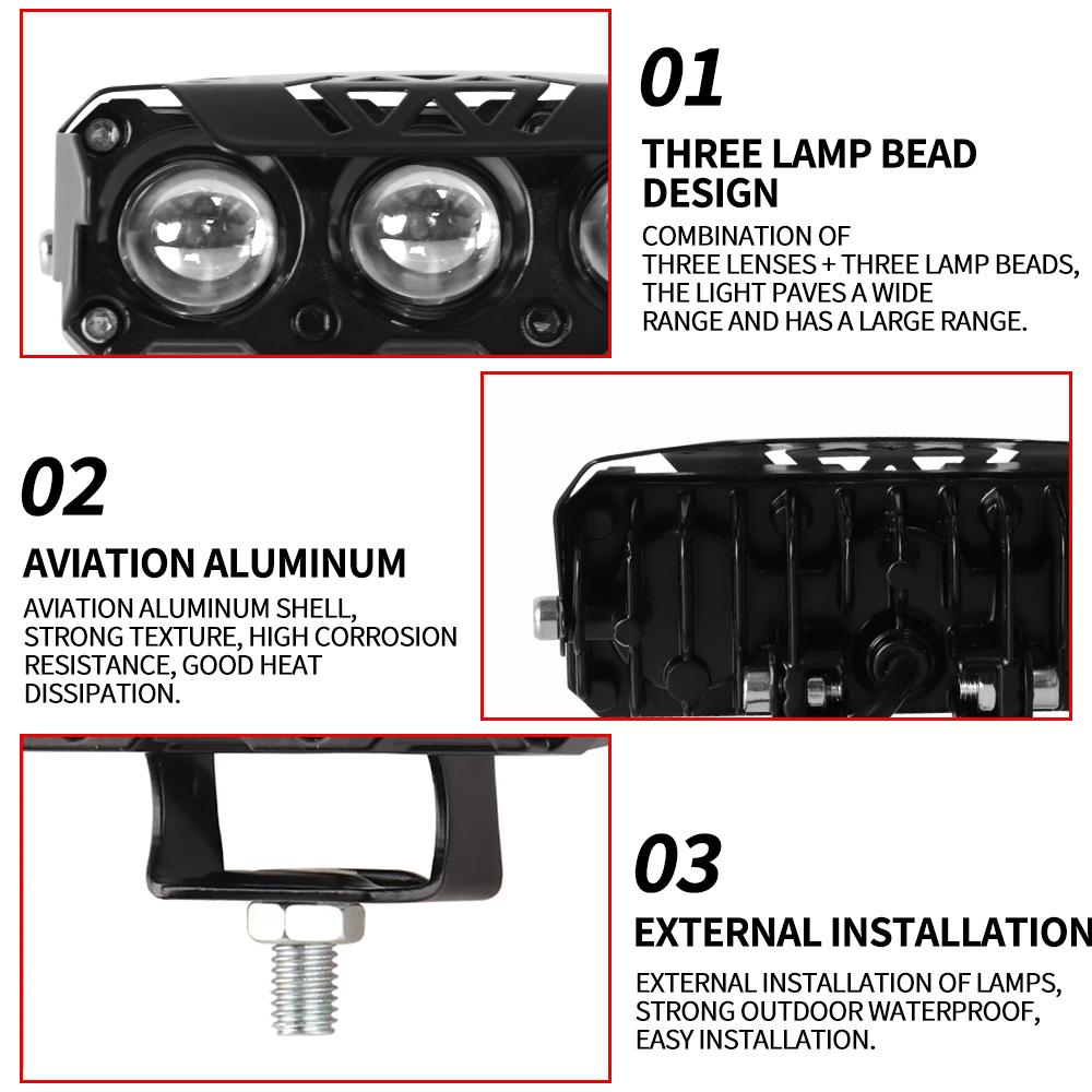 New Motorcycle Three Eye LED Spotlights, Electric Vehicle Modified Headlights, External Spotlights