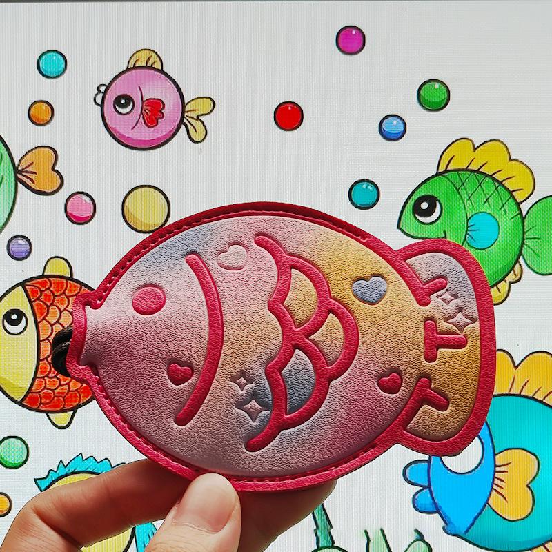 Schattige Draagbare Uittrekbare PU Leer Sleuteletui Trekkertype Zak Sleutelhouder Sleutels Leer Sleutelhanger Cartoon Taiyaki Sleutel Beschermhoes