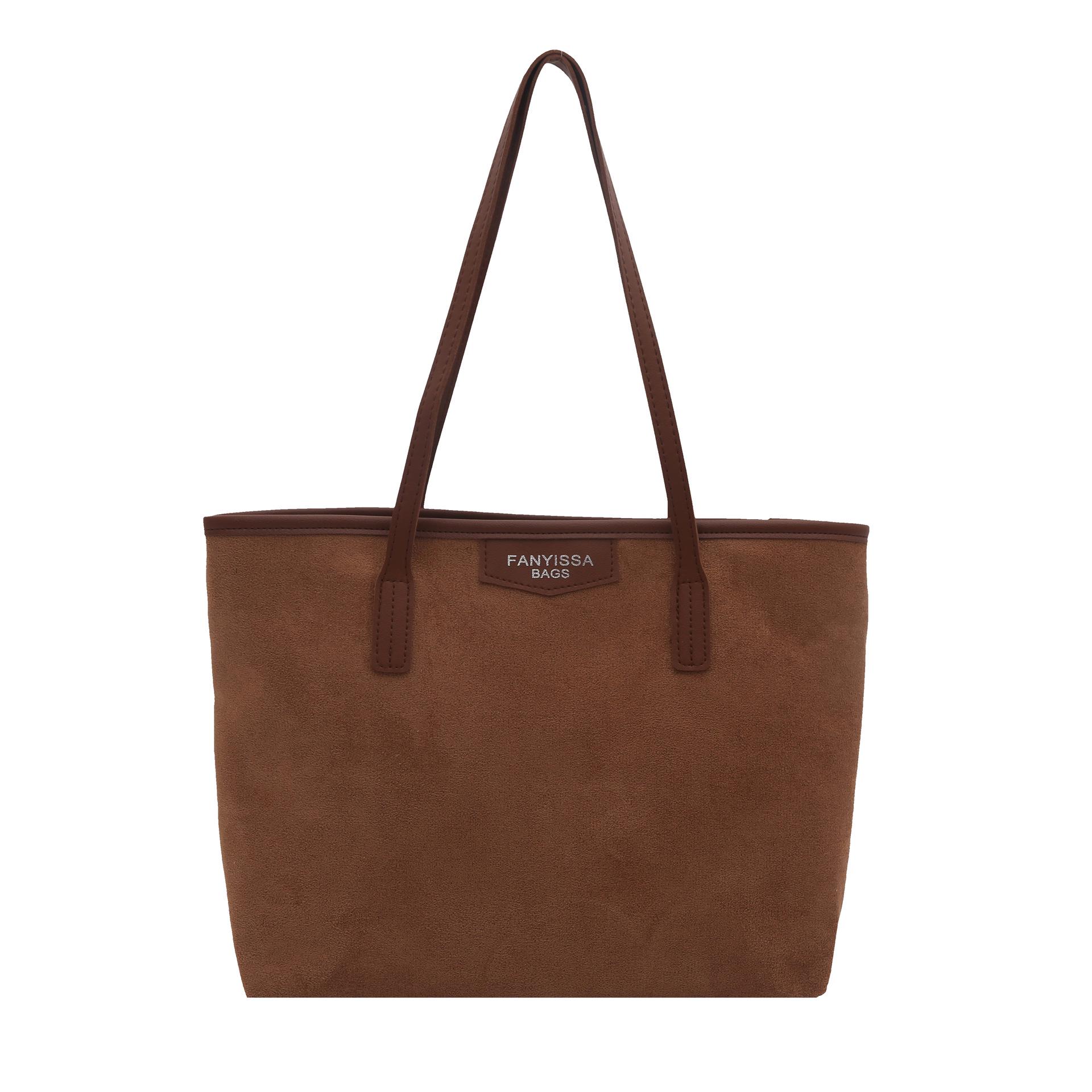 Винтажная замшевая сумка-тоут: Вместительная, однотонная, повседневная сумка через плечо для осени/зимы