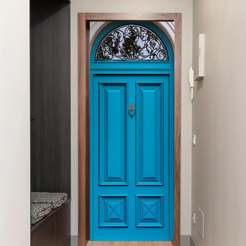 Bright Blue Door Sticker Wallpaper PVC Landscape Home Decor Furniture Vinyl Wrap Waterproof Wall Sticker Bedroom Door Decorative Film