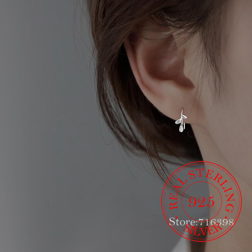 Original Solid Silver 925 Plant Leaf Stud Earrings for Women Girls Fashion Charm Piercing Jewelry Party Wedding Birthday Gift