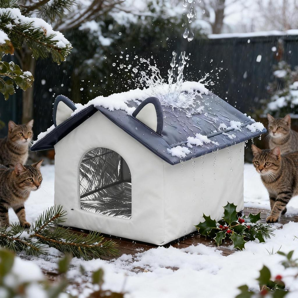 Casa de Gato para Exterior Inverno Isolada Cama de Dormir para Animal de Estimação Abandonado Caverna Aquecedora para Animais de Estimação Resistente ao Frio para Jardim Pátio Quintal
