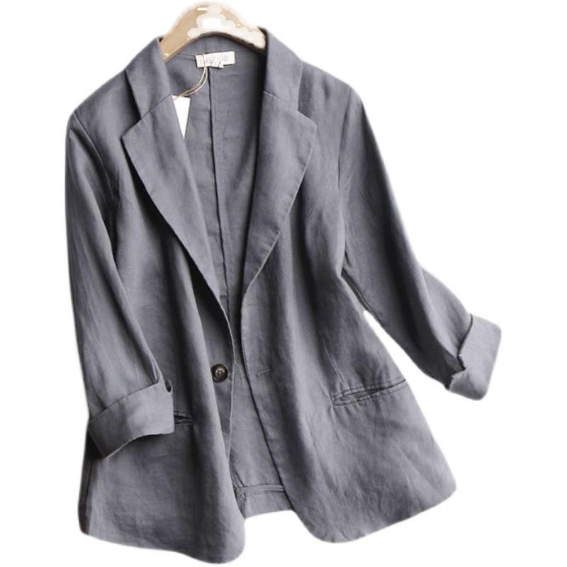 2026 Spring Women s Korean Style Cotton Linen Blazer - Seven-Sleeve One-Button Jacket L {Below 51 kg} серый