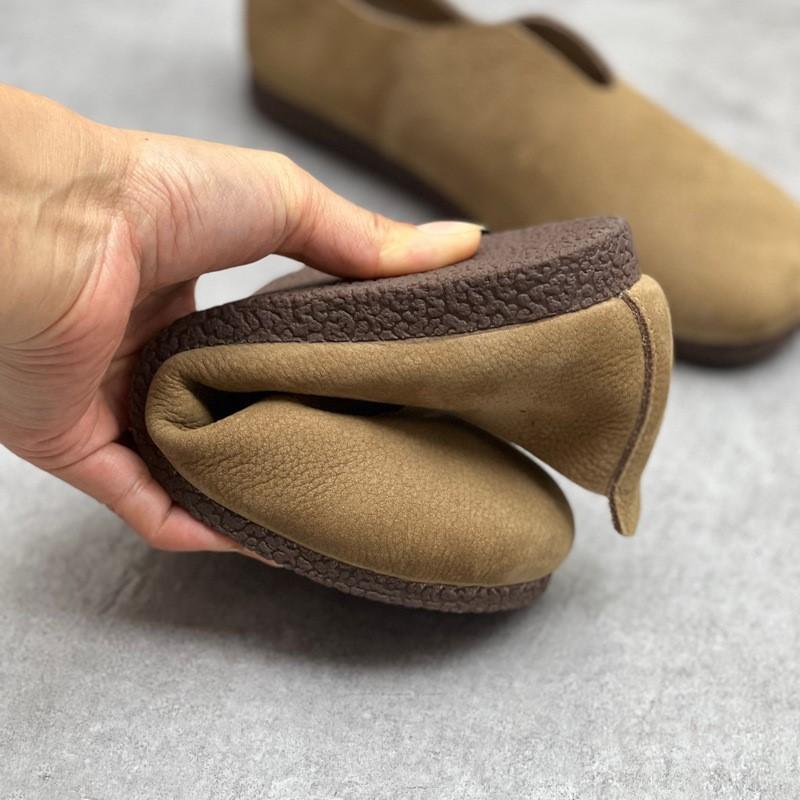 Johnature Genuine Leather Solid Color Women Flats Shoes Concise Retro Handmade Round Toe Shallow Slip-on Shoes