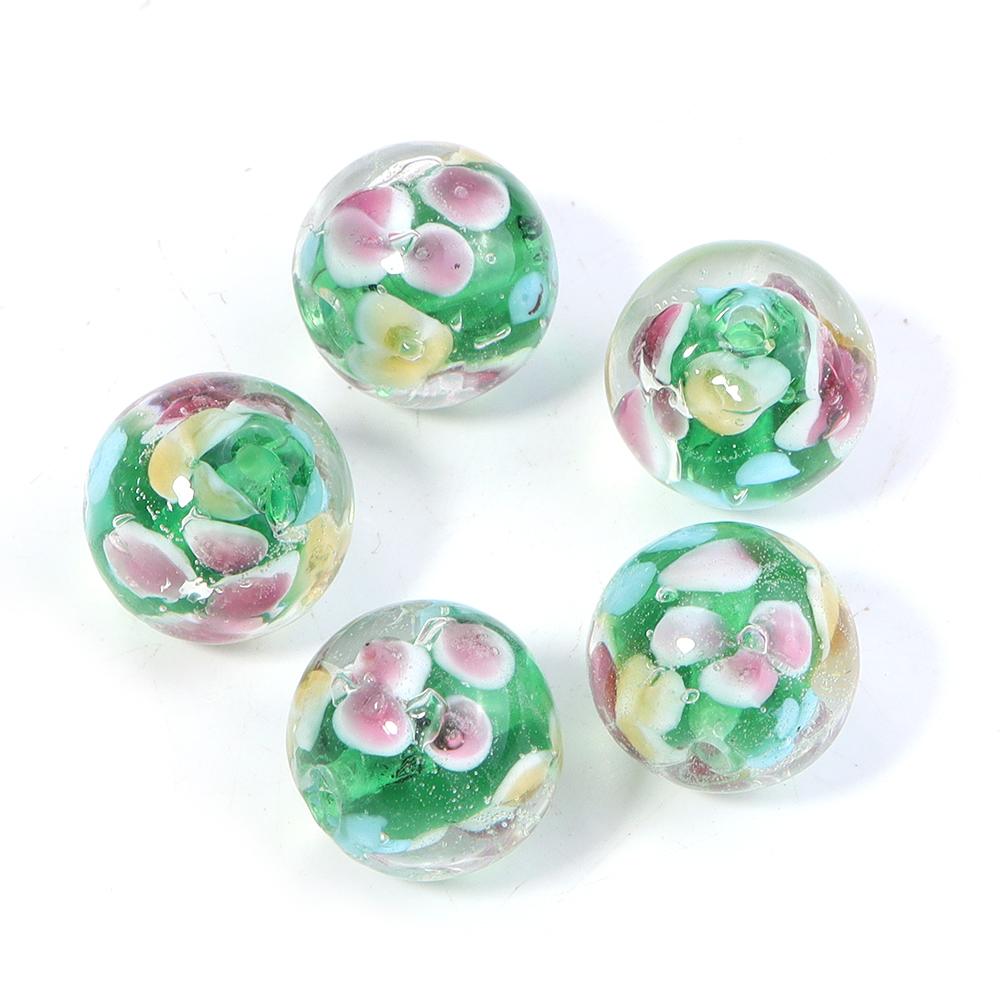 5pcs 12mm Lampwork Flower Beads Colorful Plum Blossom Glass Round Loose Beads For Jewelry Making Bracelets Earrings Accessories