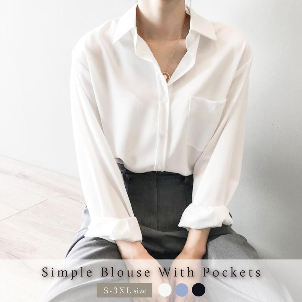 Simple Blouse with Long Chiffon Long Long Ceremonial Work Entrance Graduation with Large Office XL [Wear B] Pockets, Sleeves, Shirt, Plain, Stylish,
