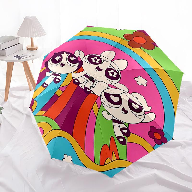 1 Stück Powerpuff Girls Automatisches Öffnen und Falten Regenschirm mit 8-Speichen Eisenrahmen - Outdoor für Fans, Reisende, Alltagsgebrauch, Festivalgeschenk.P003
