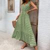 Women's Spring Summer  Lace Up Print Color High Waist Sleeveless Pleated Dress
